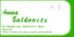 anna balkovits business card